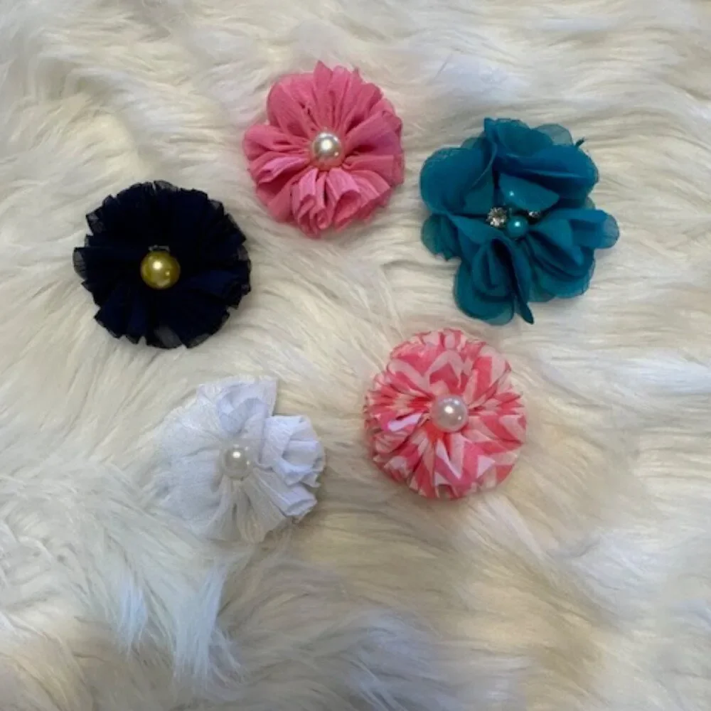 ***** Bundle (5) of Chiffon Flower Hairbows     5B8105  Handmade NWT Boutique